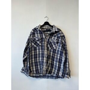 Vintage FiveBrother Shirt Mens XL Blue White Plaid Flannel Snap Front Workwear